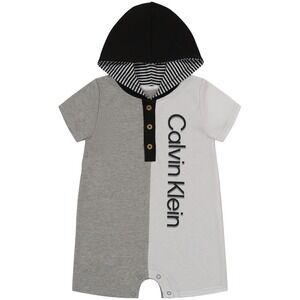 Calvin Klein Baby Boys One Piece Colorblock Hooded Shorts Romper Gray Size 3-6M
